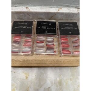 The Creme Shop Cracked Nail Tips Red Silver 70ct Pack of 3 Model R-063